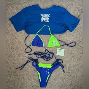 GOGUY Blue and Green Bikini Set with Crop Top